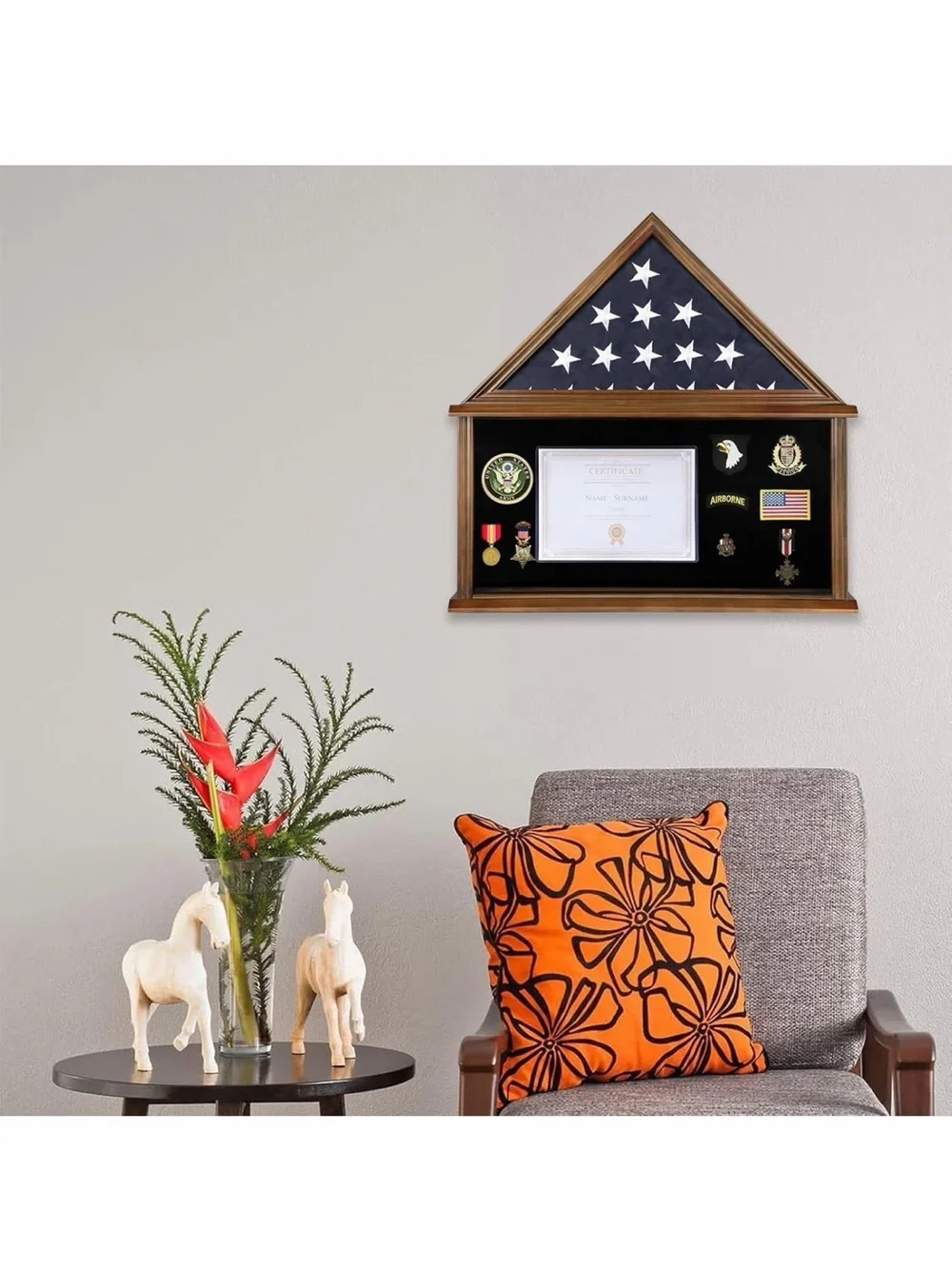 WalnutFinishBurialAmerican🇺🇸Flag 5'x9.5'Veteran w/Certificate📃Holder DisplayCase